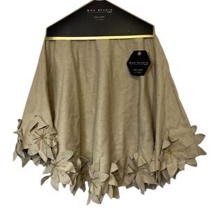 Christmas Tree Skirt Beige & Gold Poinsettias Wool By MAX STUDIO Home 52" New